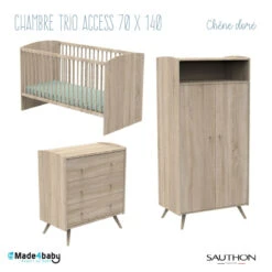 Chambre Trio 70x140 SAUTHON Access Chêne Doré