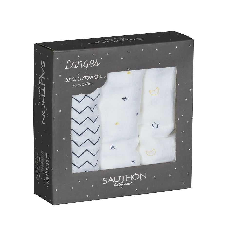 Lot De 3 Langes 70x70cm SAUTHON Hello 2 Lot De 3 Langes 70x70cm SAUTHON Hello – Image 2