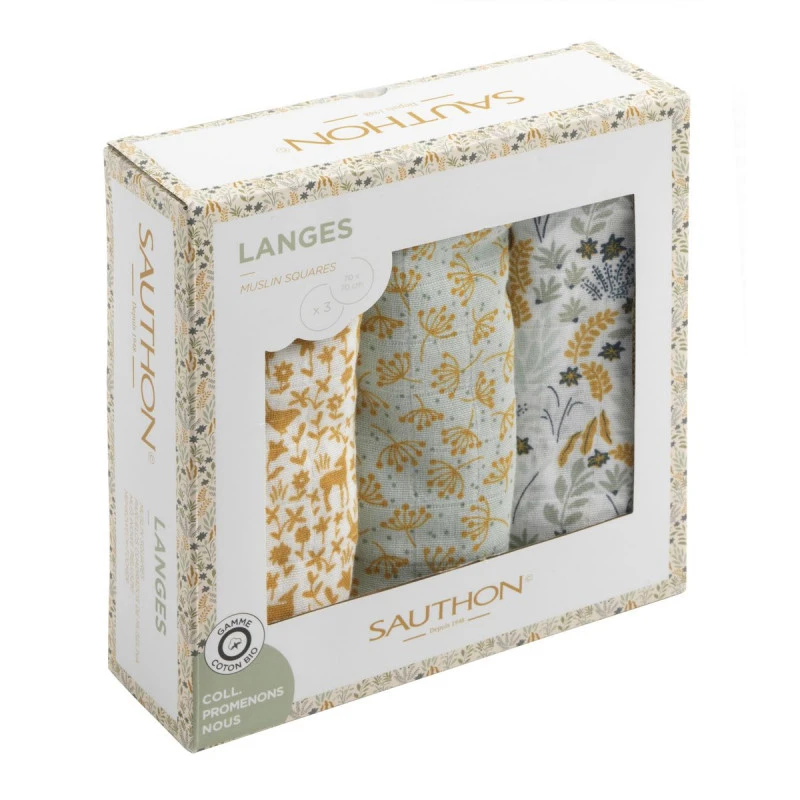 Lot De 3 Langes En Coton Bio SAUTHON Promenons-nous 1 Lot De 3 Langes En Coton Bio SAUTHON Promenons-nous