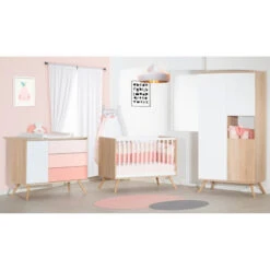 Commode Seventies SAUTHON Chêne/Blanc/Rose -Sauthon seventies commode 1p 3t 2