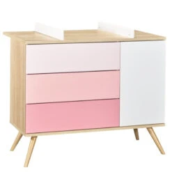 Commode Seventies SAUTHON Chêne/Blanc/Rose -Sauthon seventies commode 1p 3t 3