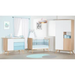 Commode Seventies SAUTHON Chêne/Blanc/Bleu -Sauthon seventies commode 1p 3t 7